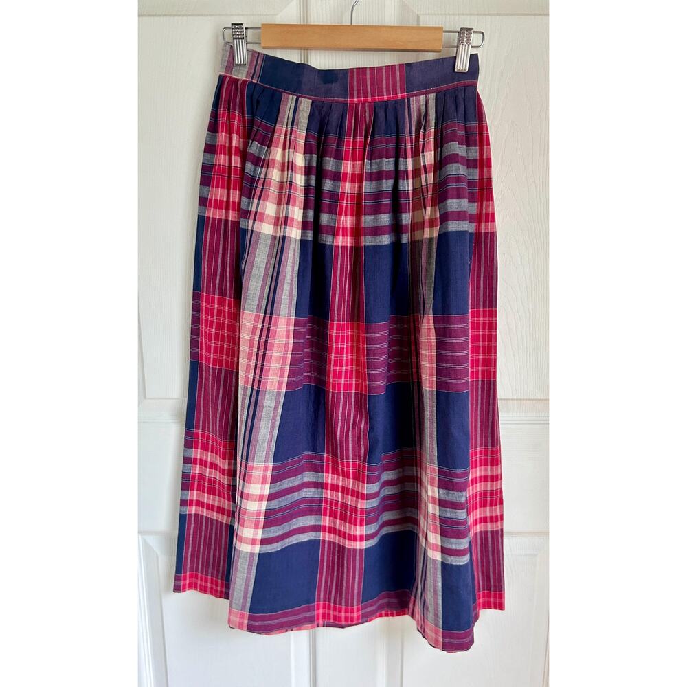 Vintage 100% Cotton Plaid 80's Circle Skirt Size Small | Retro Style